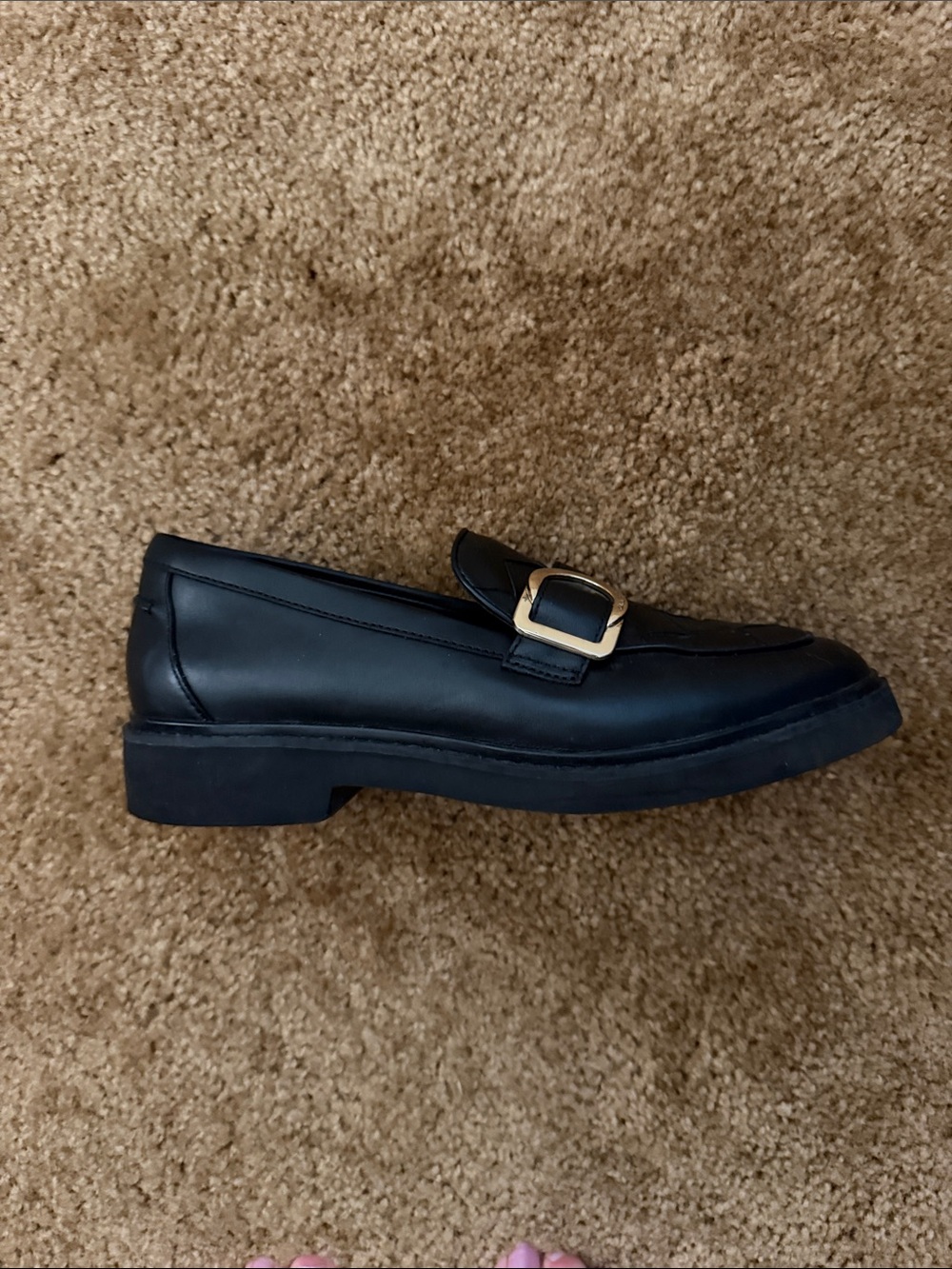 Clarks Black Woven Leather Loafers with Gold Buckle Accent - Picture 3 of 4